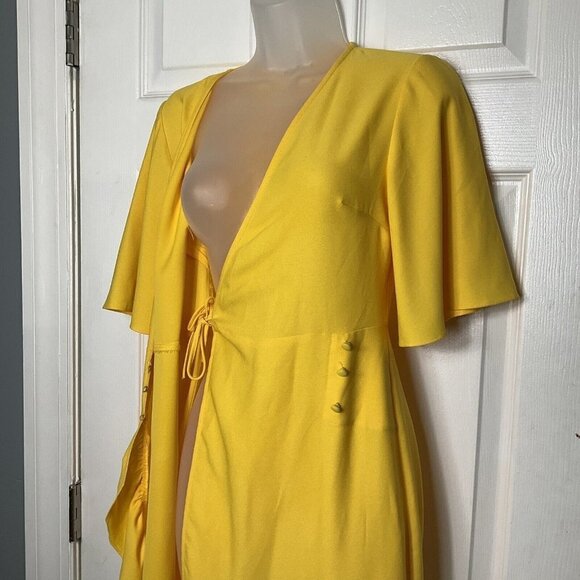 Top Shop Ruffle True Wrap A-Line Yellow Dress Size 2 Short Sleeve - Picture 13 of 16